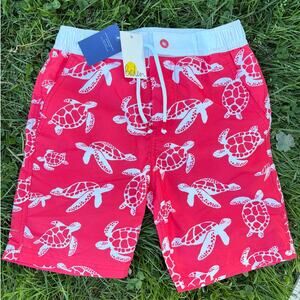 NWT Mini Boden Boys Coral Sea Turtle Swim Trunks Board Shorts (Size 8Y-9Y)